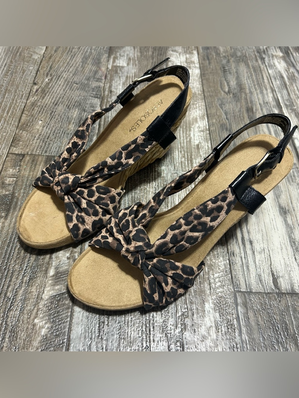 AEROSOLES Leopard Print Slingback Sandals - Black and Brown